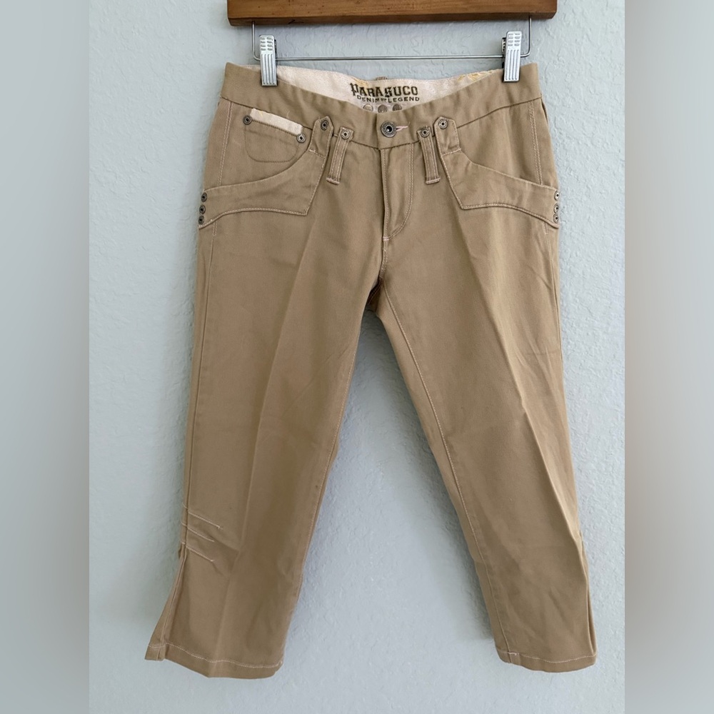 Parasuco Tan Khaki Beige Jeans Capri Pant Low Rice Size 26x21